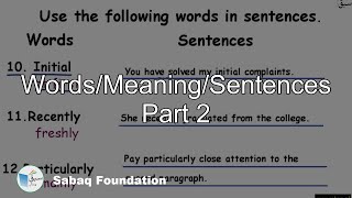 Words/Meaning/Sentences Part 2