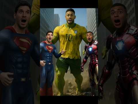 MESSI Turns To Superman | NEYMAR Hulk  | MBAPPE Ironman | RONALDO Groot #football #ronaldo #shorts