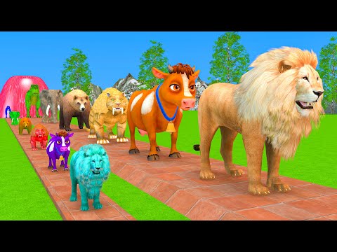 Paint Animals Duck,Tiger,Cow,Lion,Pig,Gorilla,Elephant,Dinosaur Fountain Crossing Animal Game Ok