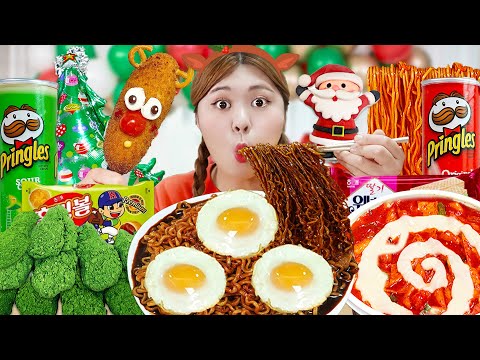 ASMR MUKBANG! Merry Christmas Party Black Bean Noodles Eating by HIU 하이유