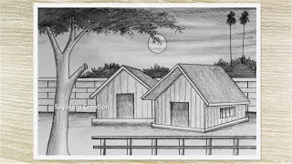 Beautiful House Scenery Drawing with Pencil