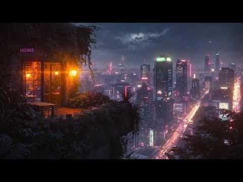 A Cyberpunk Lookout Above Night City With Relaxing Cyberpunk Ambient Music