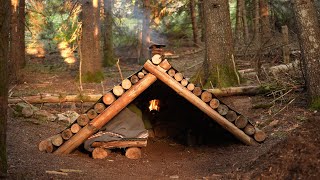 Two days alone: ​​Bushcraft shelter building to survive in the wild nature On the Olympus mountains