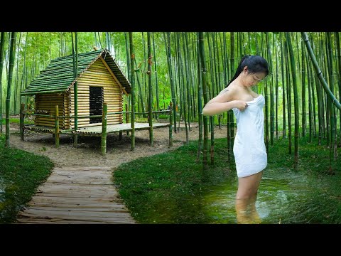 30 Days to Build a Bamboo Shelter Cabin - Stone Stove, Vegetable Garden, Natural Water Filter...