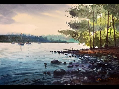 Watercolor painting tutorial : Trees and Reflections