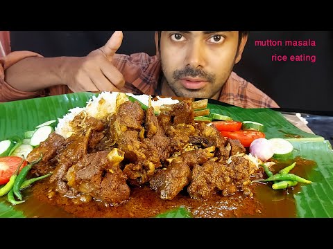 spicy mutton handi bhuna masala curry huge rice spicy gravy eating in bannaaleaf mukbang food show