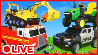 Let’s Play with Vehicle Toys 🚒 Fire Truck, Police Car, Excavator 🚧 Various Toy for Kids | Kidibli