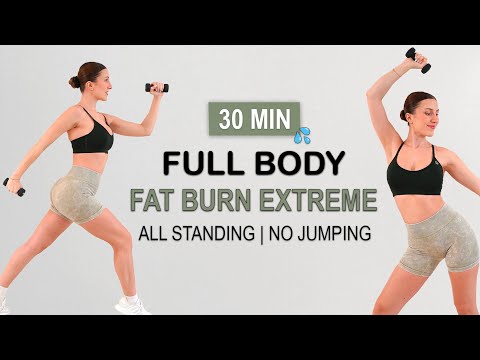 30 Min Full Body Fat Burn Extreme + Small Weights | All Standing - No Jumping | Beginner Friendly