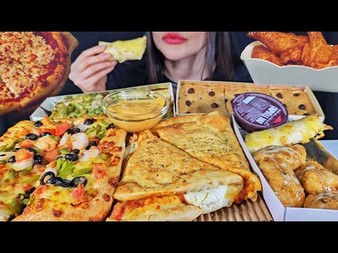 ASMR EATING PIZZA, PASTA, CHICKEN WINGS, CHEESE MELTS MUKBANG