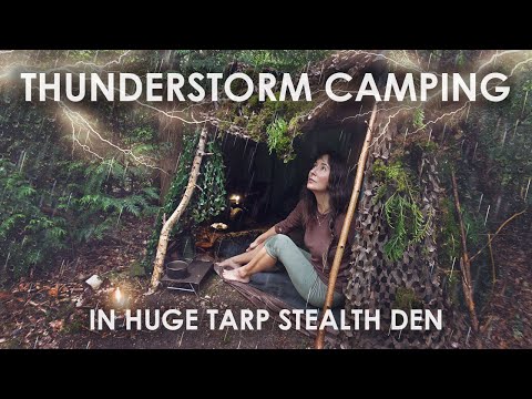 Stealth Camping with a Thunderstorm ⛈️ Cooking Meat on Fire