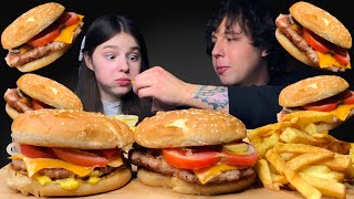 ASMR GIANT DOUBLE CHEESEBURGER AND FRIES MUKBANG EATING SOUNDS 먹방 Tati ASMR