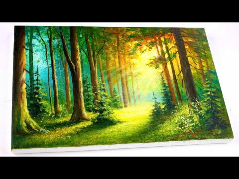 Paint a  sunlit Forest in Acrylics – Step-by-Step Tutorial