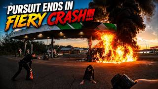 Murder Suspect Flees MSP | Goes Up In Flames After Crashing Into Gas Pumps