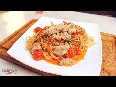 Pasta Espagueti con Salsa de Tomate y Pollo facilísima - "El Saborcito Rojo"