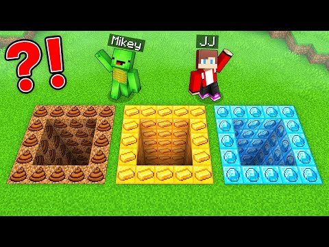 JJ and Mikey DIAMOND vs GOLD vs DIRT Tunnel Battle in Minecraft - Maizen