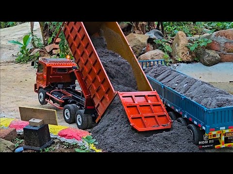 AKSI KE 25 ‼️ Proyek Bendungan Rc Truk Hino Trailer VS Truk Fuso Trinton Angkut Kayu & Pasir Kali