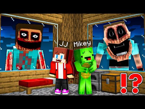 JJ and Mikey HIDE from Scary Mimics at Night in Minecraft Challenge - Maizen JJ and Mikey Mimic