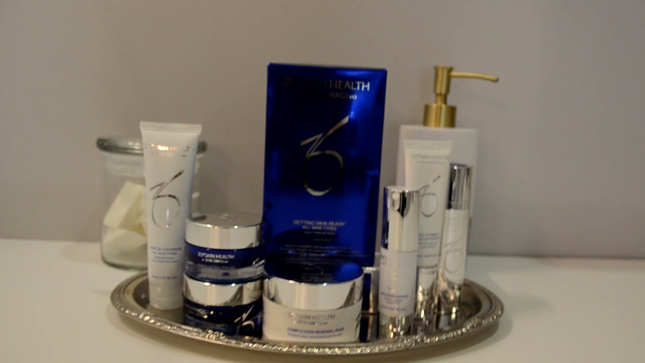 Skincare products on a decorative tray