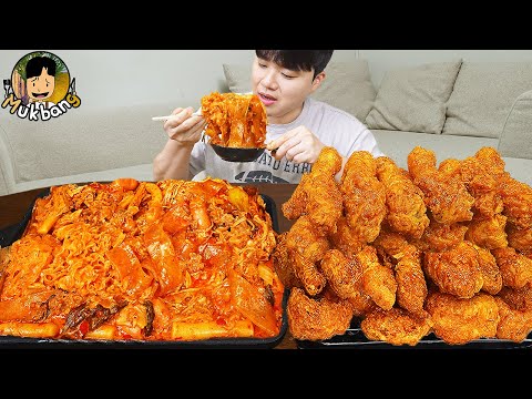 ASMR MUKBANG 직접 만든 대왕 마라샹궈 떡볶이 허니콤보 양념 치킨먹방! & 레시피 FIRE NOODLES AND Tteokbokki EATING SOUND!
