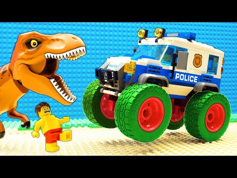 Super Police Bulldozer vs Dinosaur Kinetic Sand Challenge