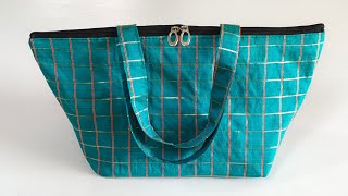 WOW, एक कट लगाओ और बैग तैयार/single cut and bag is ready || DIY zipper handbag cutting and stitching