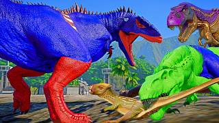 Captain America Giganotosaurus vs Thanos T-Rex Superhero Dinosaur Battle! 🦖