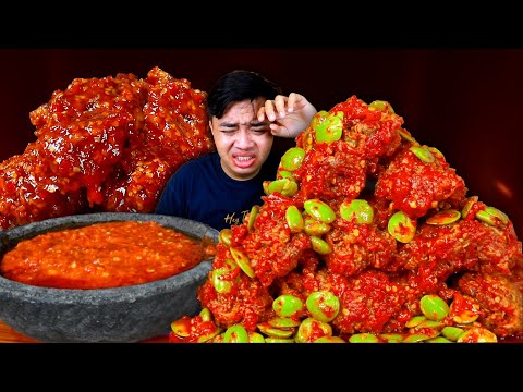 MUKBANG AYAM CRISPY SAMBAL PETE BALADO DICOCOL SAMBAL COBEK TERASI PEDAS