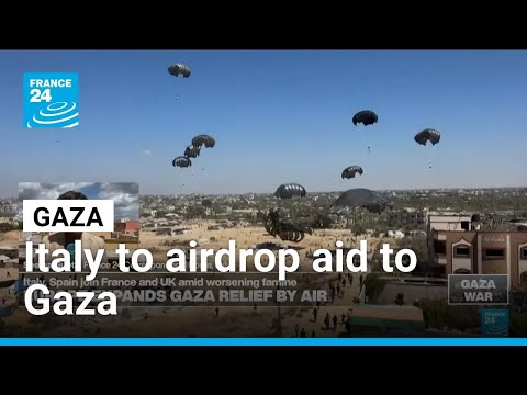 YouTube video thumbnail: Italy to Begin air Drops of aid Into Gaza, Minister Says