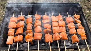 Salmón a la parrilla en pincho #asmr #viral #cooking #food #fyp #shorts