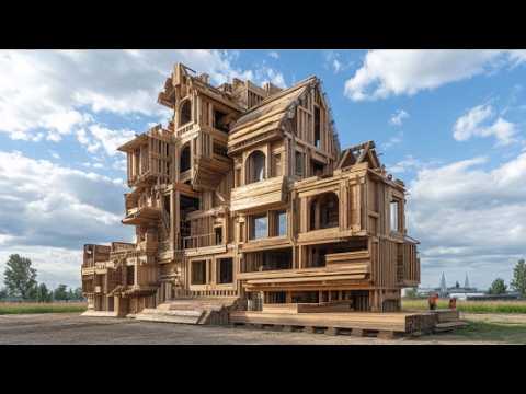 Extremely Quick Wooden House Construction Process. Leading Plywood Production Process