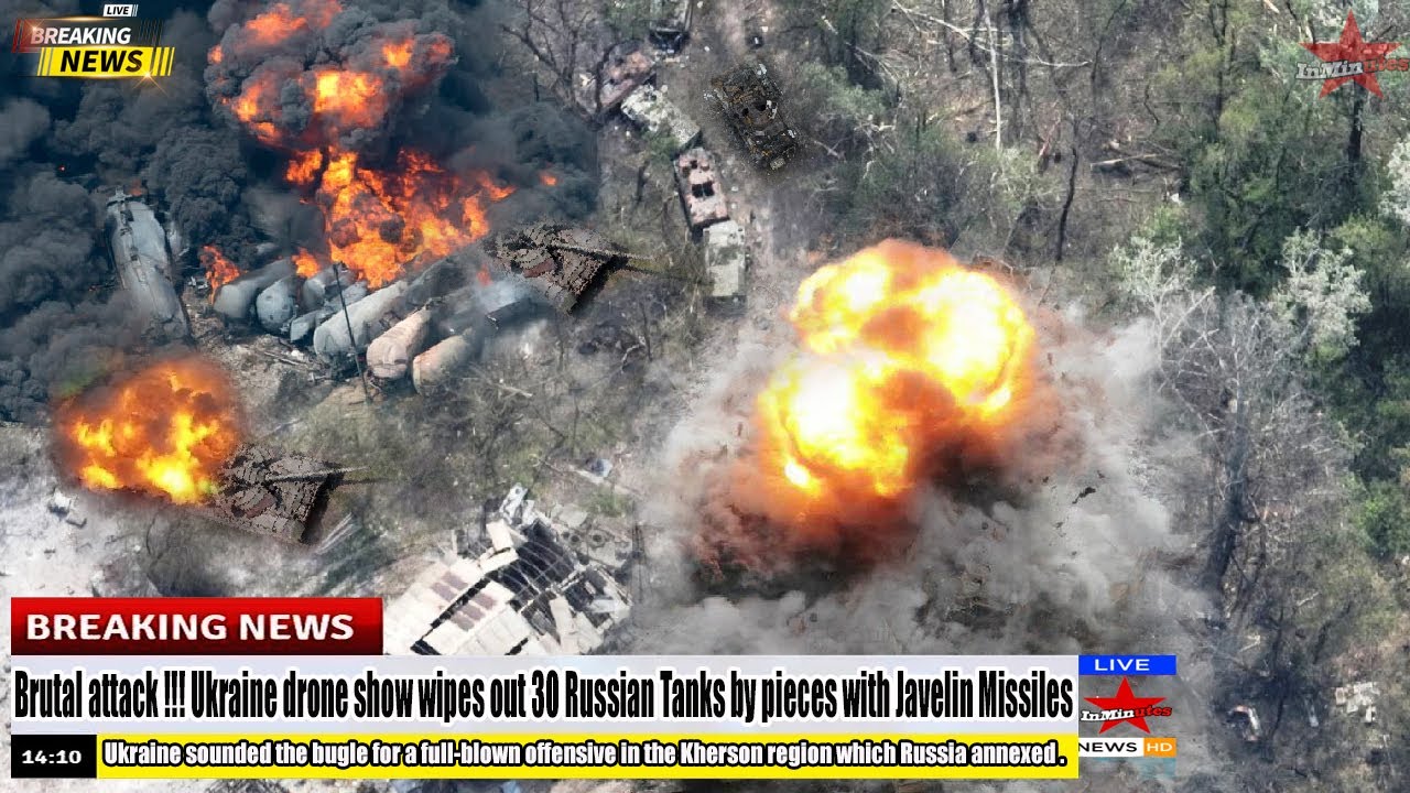 Brutal attack (Oct 26) Ukraine drone show wipes out 30 Russian Tanks by pieces with Javelin Missiles