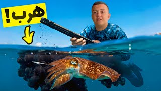 تحدي الصيد يوم كامل في البحر | حبار خدعني وهرب مرتين بطريقة عبقرية! 😳