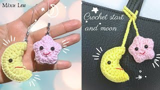 #69. Móc móc khóa Trăng và Sao.Crochet star and moon keychain.Crochet couple keychain.Crochet charm