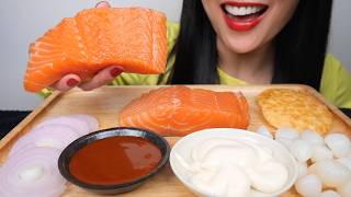 SALMON SASHIMI SLAB + FIRE SAUCE + MAYO + PICKLE GARLIC (ASMR EATING SOUNDS) NO TALKING | SAS-ASMR