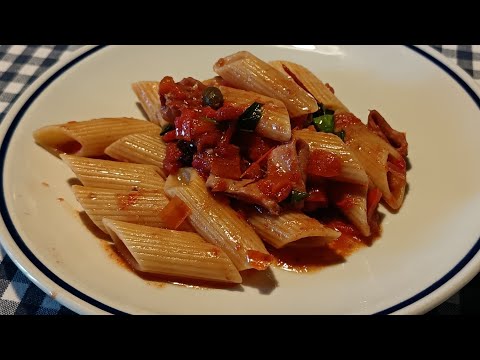 pasta (pennoni) con totani e peperone [2K] (videoricetta n. 1305)