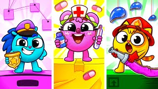 Learn Occupations Song | 🧸🚒 Cardboard World Adventures  | Funny Kids Songs 😻🐨🐰🦁 And Nursery Rhymes