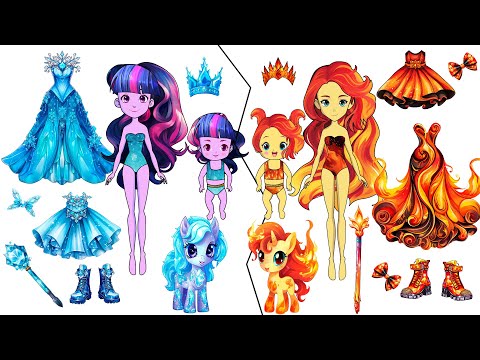 MLP as anime- Ice vs Fire/Black vs Pink/Evil vs Good- Opaline Chrysalis Adajio-Paper Craft