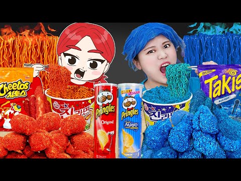 Blue VS Red Food Color Challenge Mukbang Animation  HIU Animation 하이툰