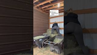 Blonde farm girl throws hay bales in tight leggings