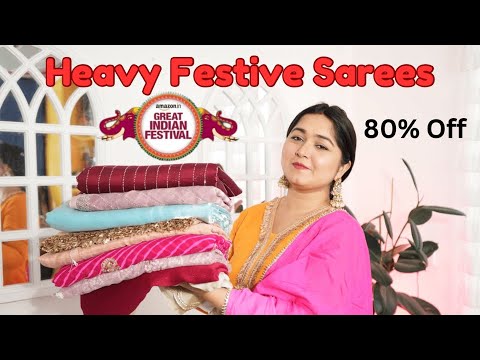 Amazon Festive Saree Haul, Heavy Zari Work,Cutdana , Bandhni Saree Rs:799 Starting