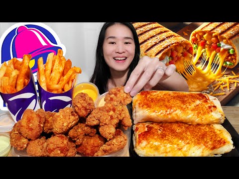 Taco Bell's CRISPY CHICKEN NUGGETS! Grilled Cheese Burrito & Fries - Mukbang w/ ASMR Eating