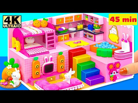 Build the BIGGEST Pink Bunny House 🐰🌈 With Bunk Bed & Rainbow Stairs! ❤️ DIY Miniature House