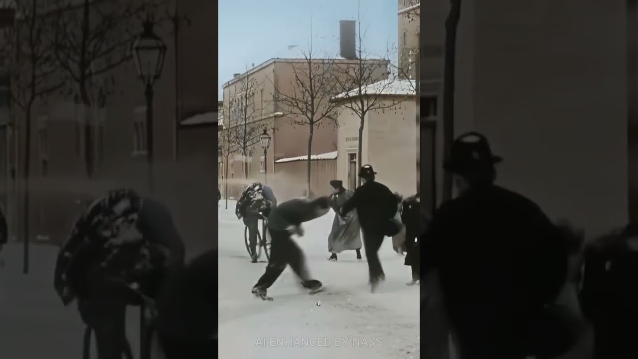 A newly Colorized 127-year-old snowball fight. Lyon France 1896