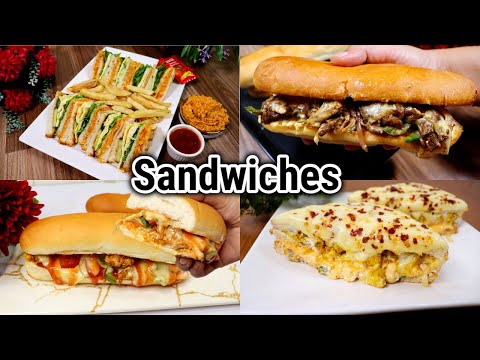 4 Mouth Watering sandwich Recipes By Tasty Food With Maria | Club Sandwich | Cheese Sandwich