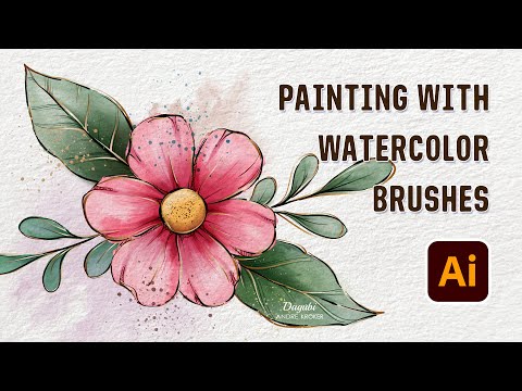 Adobe Illustrator Watercolor painting Tutorial - How to draw Red Vector Flowers and Leaves