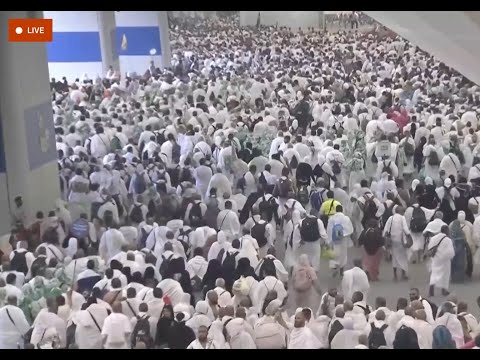 Muslim pilgrims hurl stones during "stoning of the devil" ritual