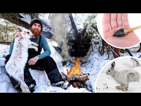 Extreme Winter Survival Camping - No Tent, Sleeping Bag, or Food - Snaring, Primitive Bowhunting