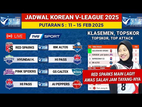 Jadwal Liga Voli Korea 2025: Red Sparks vs IBK Altos Live TVRI - Klasemen Terbaru Megawati