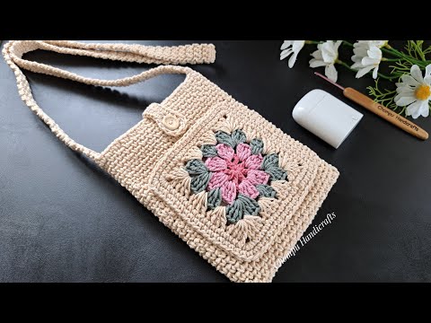 Crochet Crossbody Bag Tutorial | Crochet Flower Granny Sling Bag Tutorial | Beginner friendly!