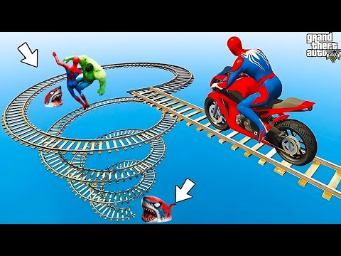 SPIDERMAN's 5 INSANE Motorcycle Stunts on Spiral Bridge🛹🚘SUPERHERO's Funny Challenge